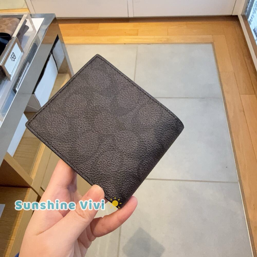 NWT Coach Men Id Billfold Wallet Signature Canvas CY394 Gunmetal/Charcoal/Black - Picture 3 of 5